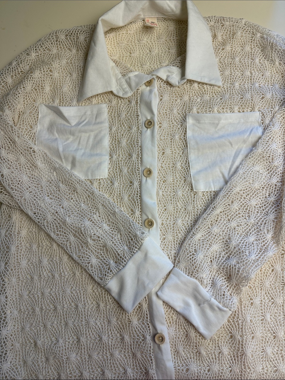 7th Ray Cream Knit Button-Up Shirt with Contrast Collar 2X